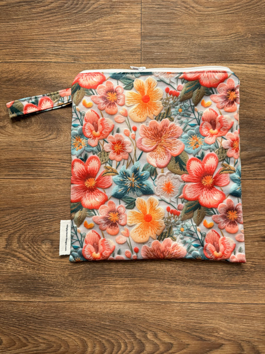 Waterproof Bag, Embroidered Florals